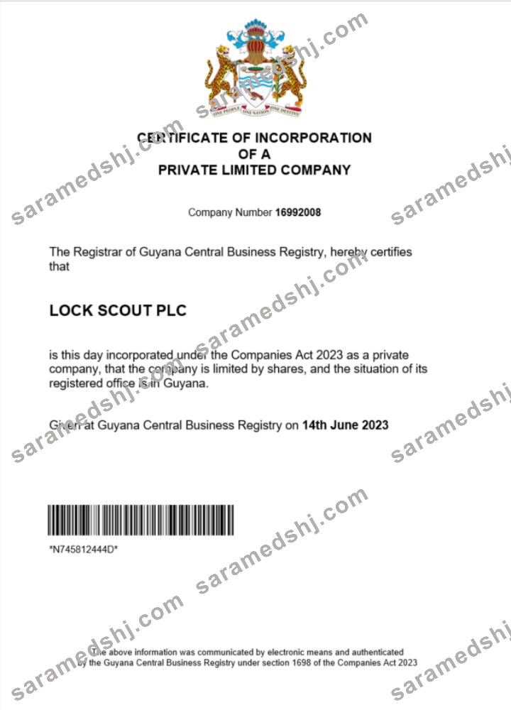 Guyana certificate of registration Word and PDF template